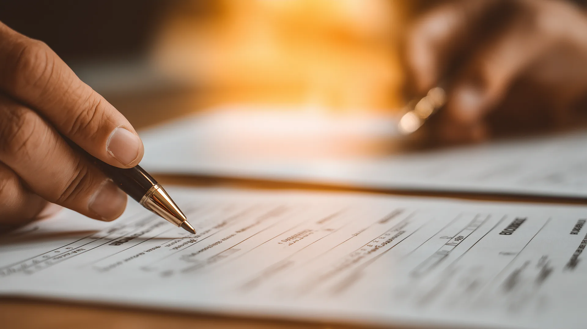 Hand with pen reviewing financial documents and loan estimates