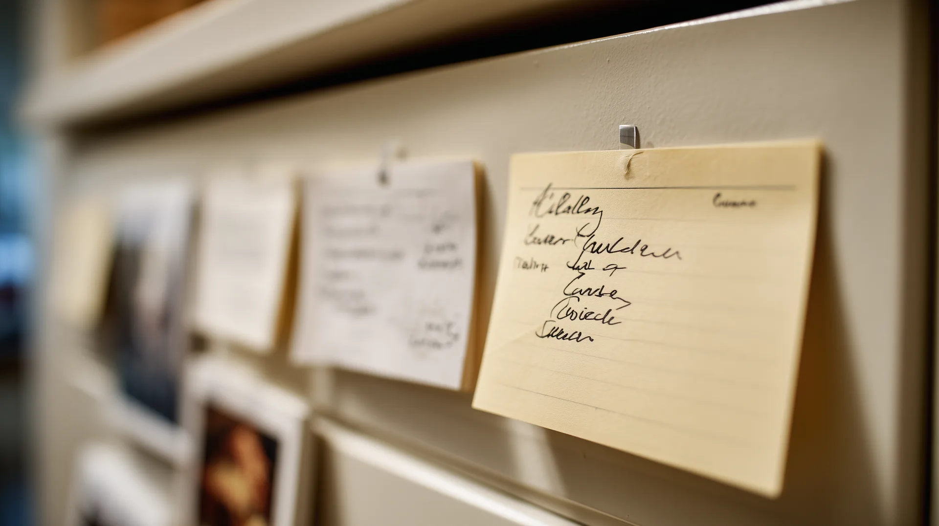 Reference card with phone numbers clipped inside a kitchen cabinet door